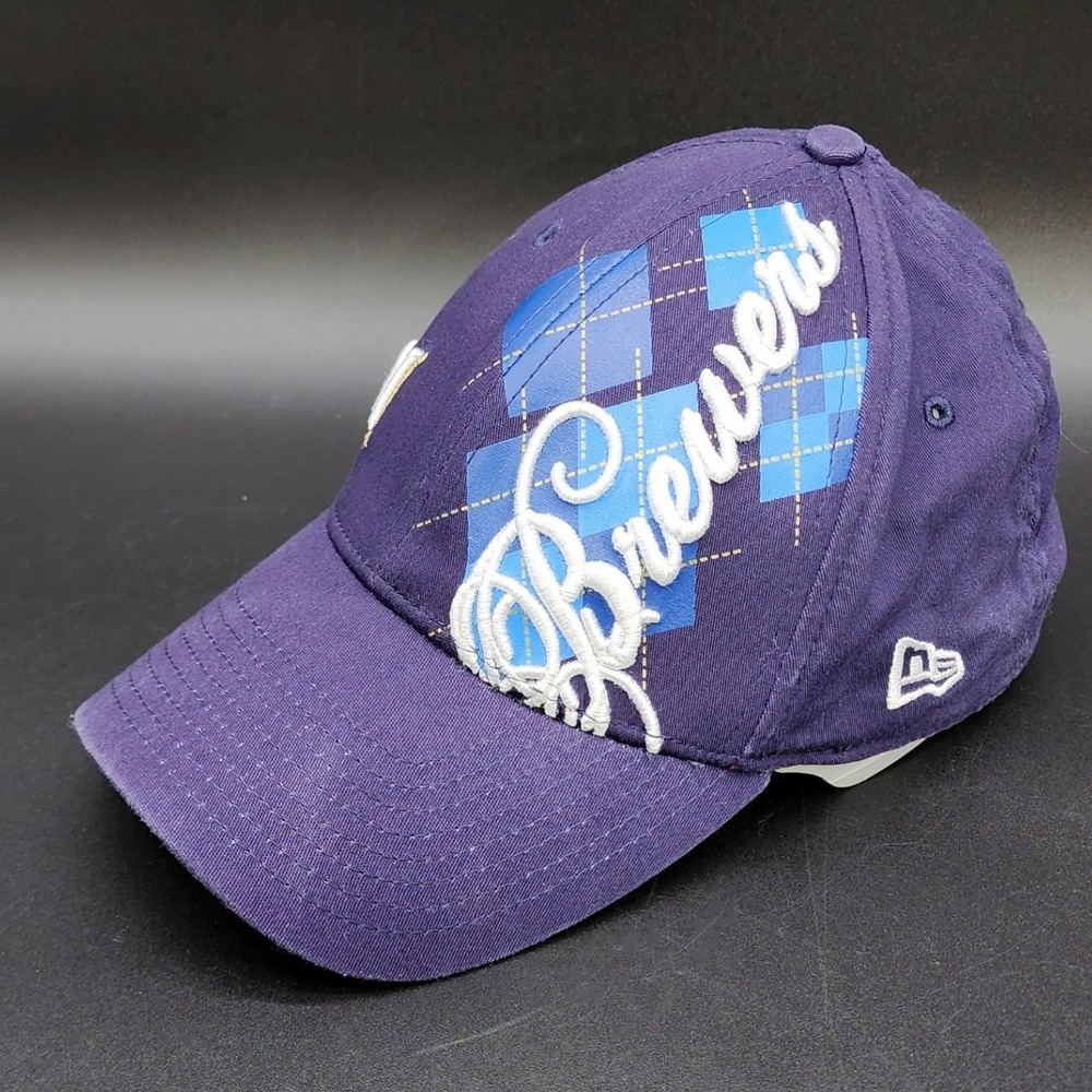 New Era‎ S/M Purple Milwaukee Brewers 39THIRTY Argyle MLB Baseball Hat Fan Cap